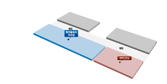 부산 해양수산청 6층 청사안내도 : 항만물류과 전산실, 체력단련실이 있음